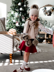 Honeycomb Beige Cashmere Beanie with Animal Print Poms - Petite Maison Kids