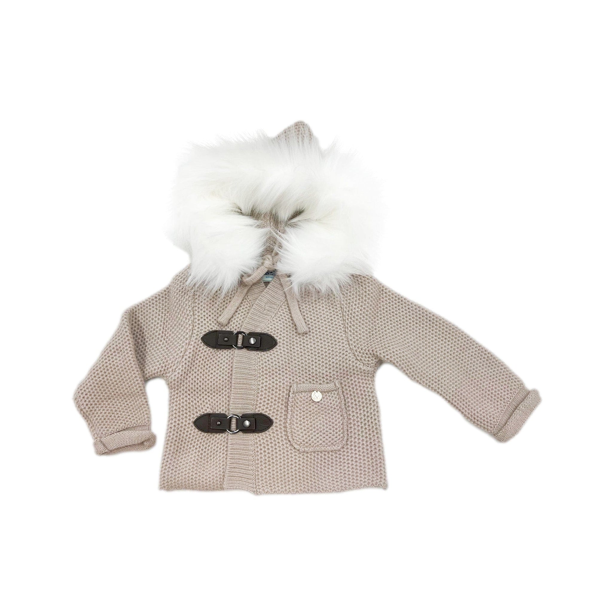 Honeycomb Beige Cashmere Pram Coat with Faux Fur Trim - Petite Maison Kids