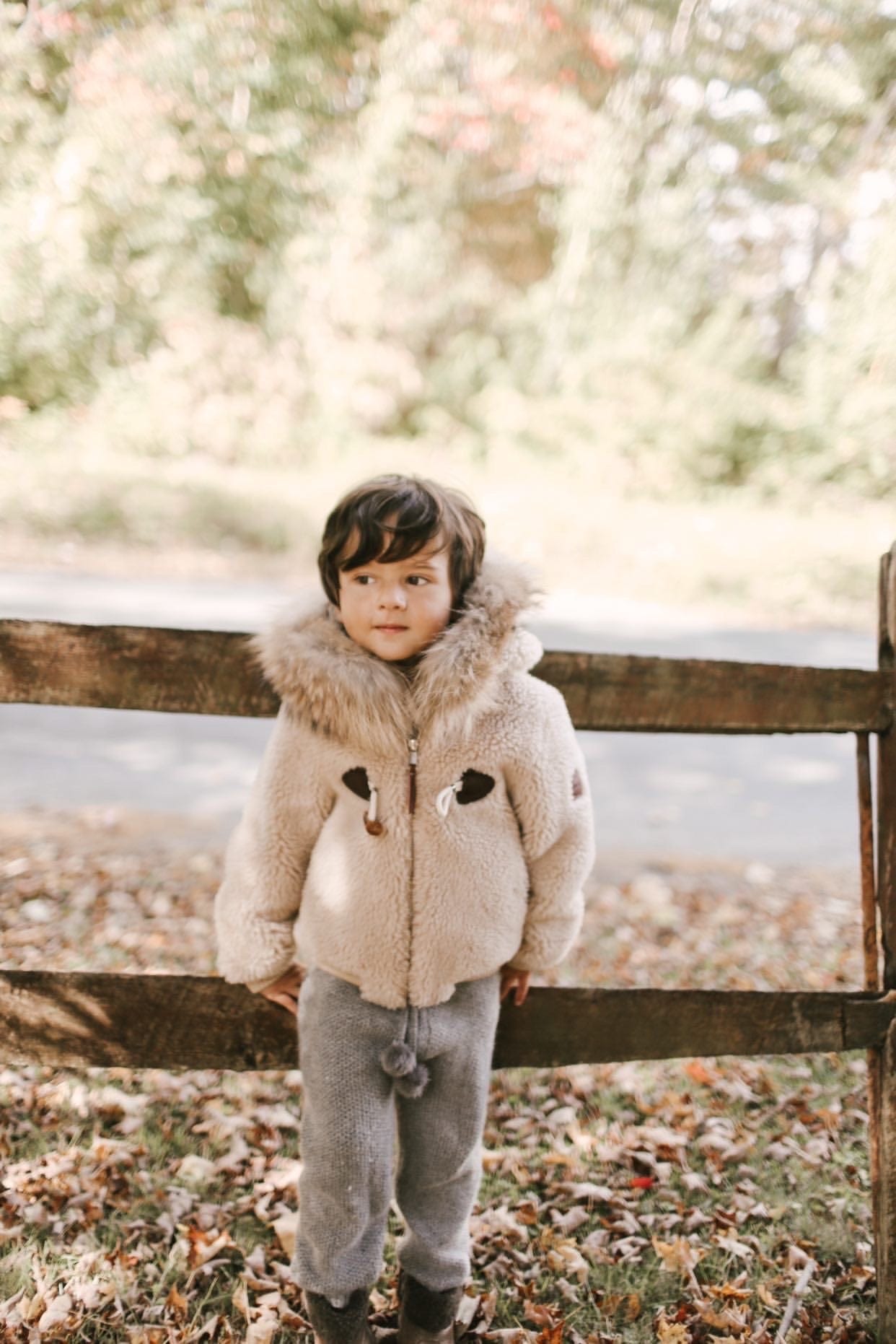 Shearling Camel Bomber Coat Faux Fur - Petite Maison Kids