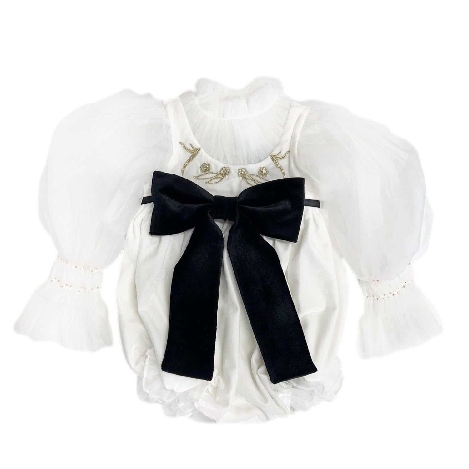 Aurora Ivory Velour Romper - Petite Maison Kids