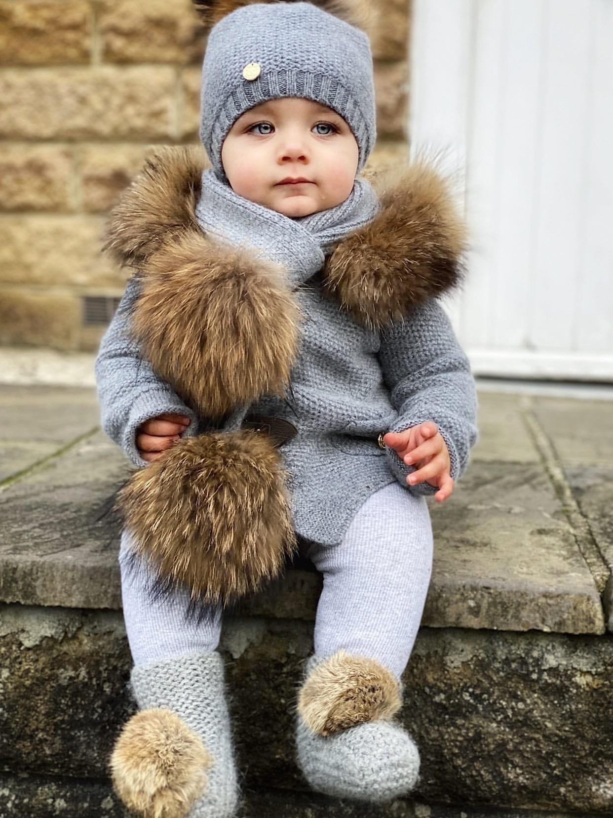 Cashmere Pram Coat with Natural Trim - Petit Maison Kids