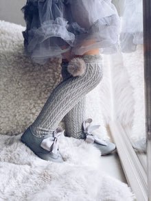 Grey Knee High Socks with Poms  | Grey