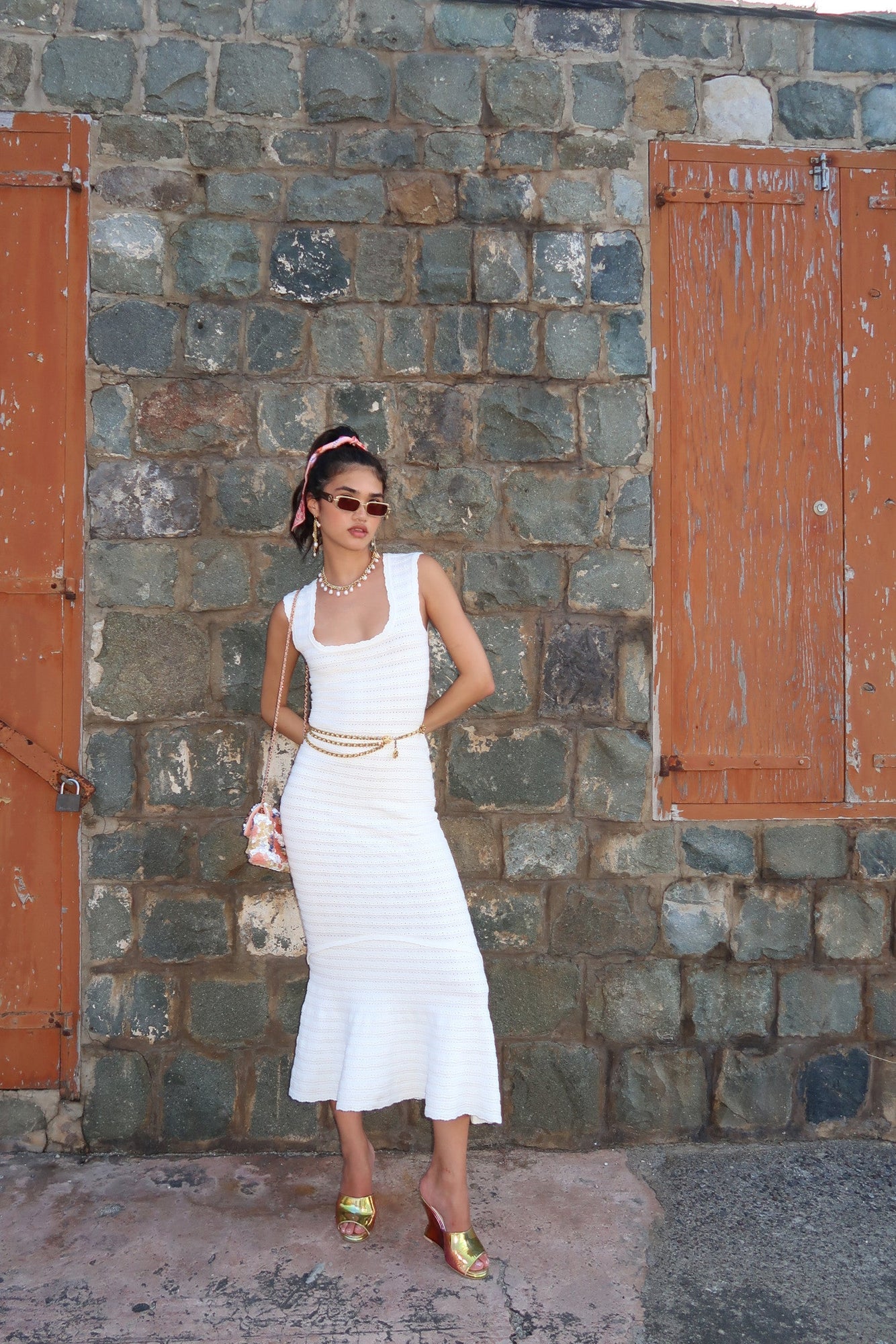 Leigh Pointelle Knit Midi Dress | Ivory