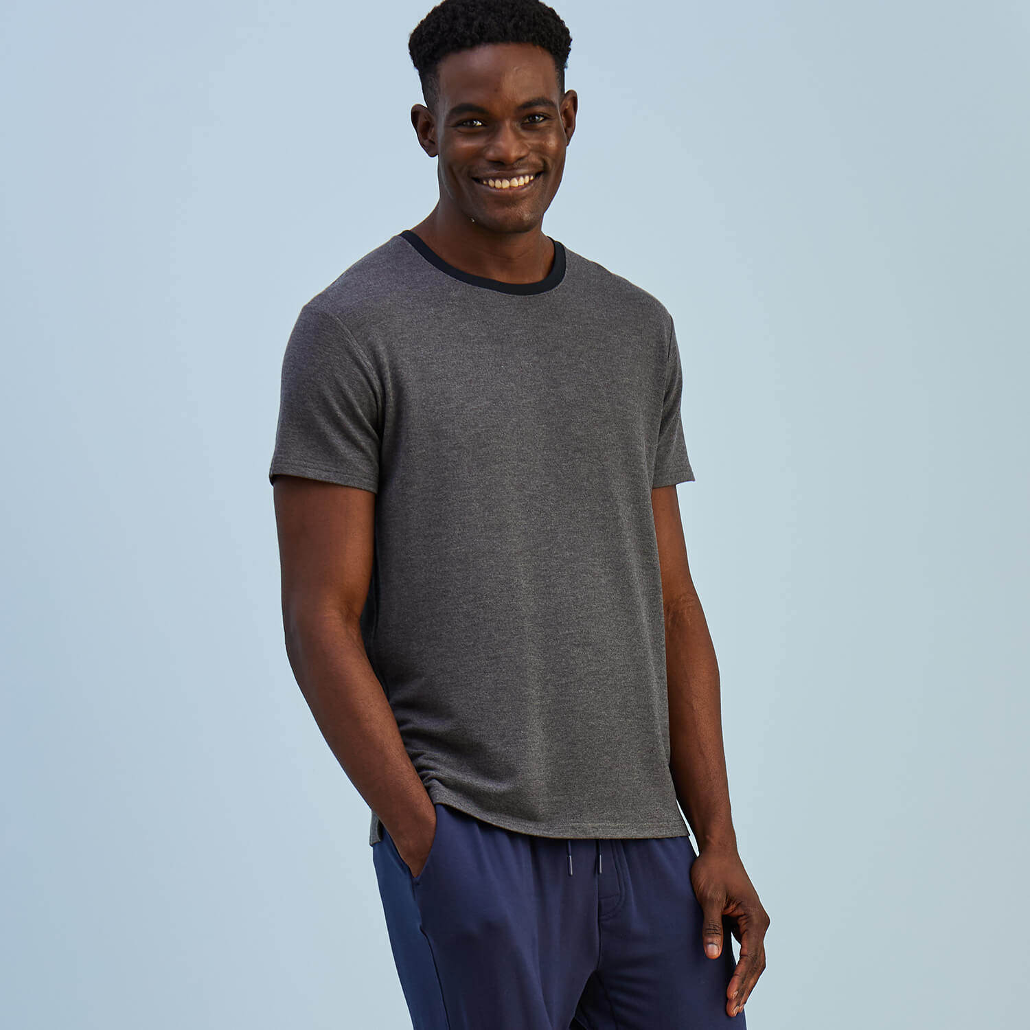 Modal French Terry Lounge Tee | Gray/Black