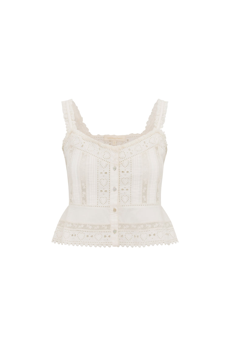 Karmina Heart Eyelet Lace Tank Top | White