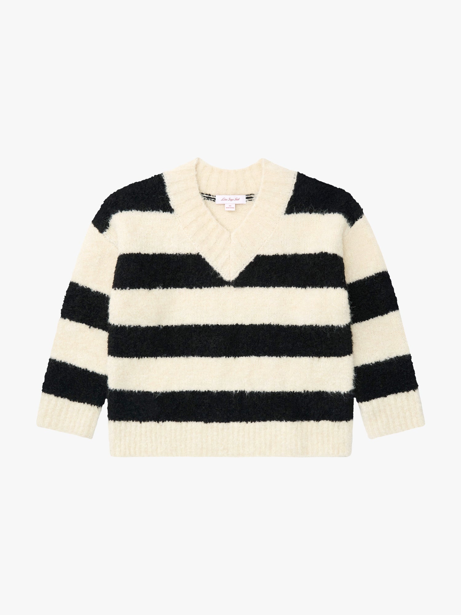 Coby V-Neck Sweater | Black/White Stripes