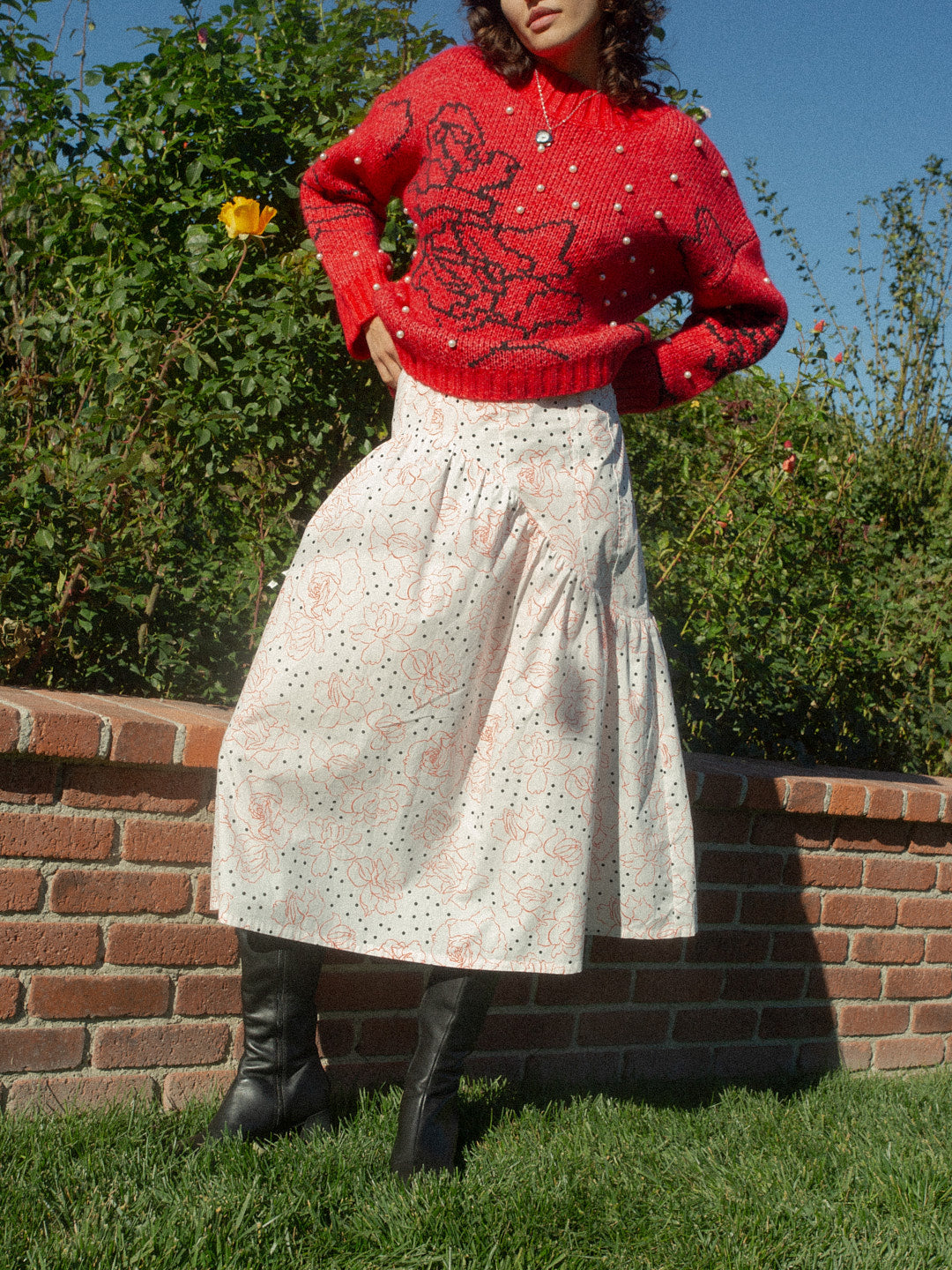 Maeve Midi Skirt | Rose Dot White