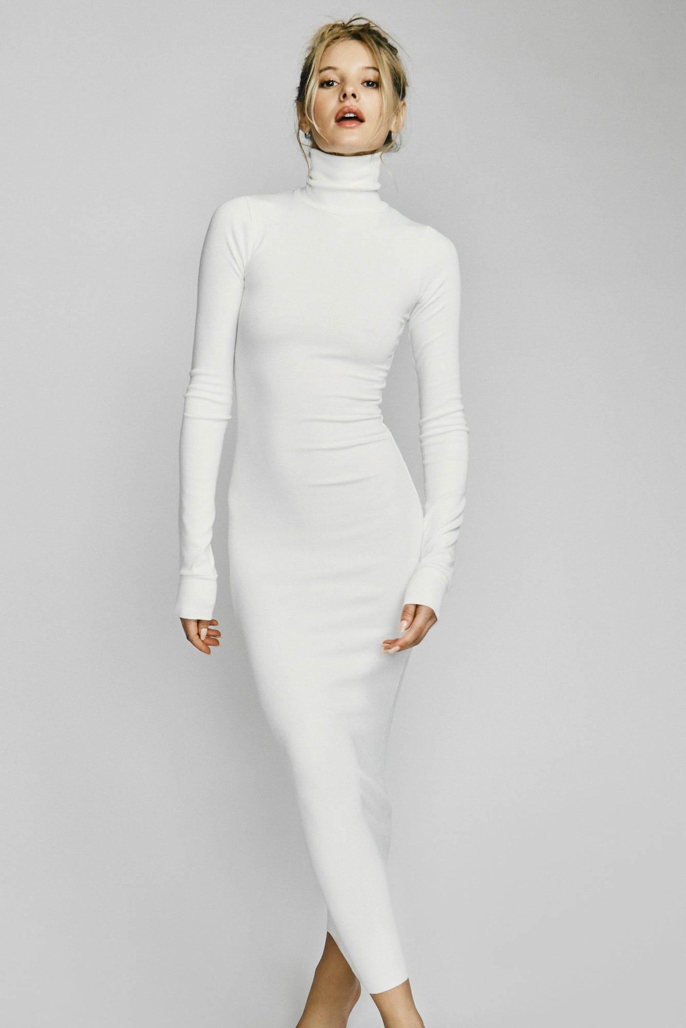 Long Sleeve Turtleneck Dress Maxi Cream DRESSES ETERNE 