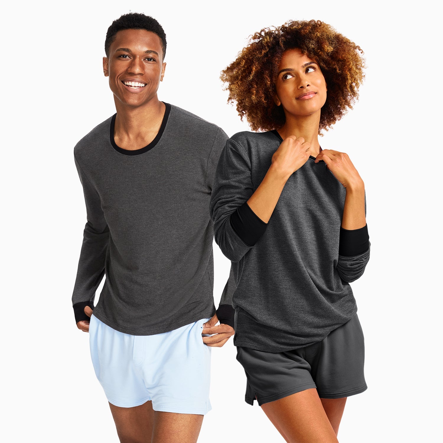 Modal French Terry Long-Sleeve Lounge Tee | Gray/Black