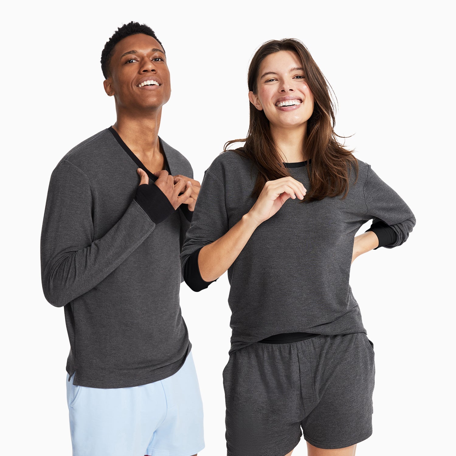 Modal French Terry Long-Sleeve Lounge Tee | Gray/Black