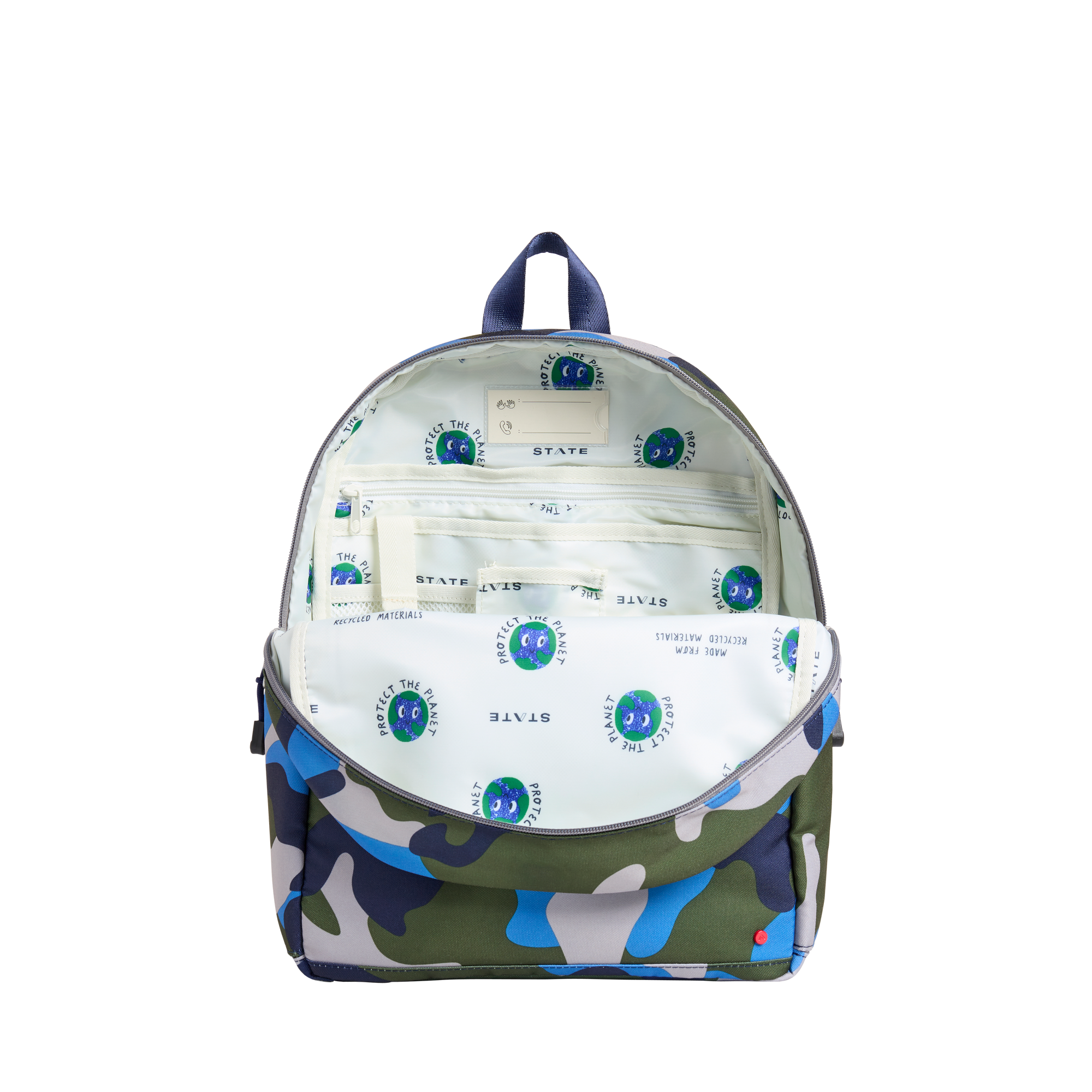 STATE Bags Kane Kids Backpack Coated Canvas Camo Interior View Click to Zoom