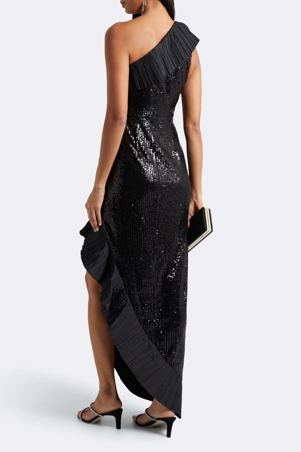 ONE33 SOCIAL | The Mercer Sequin Black Pleated Ruffle Gown | Black