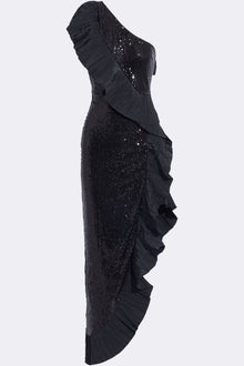 ONE33 SOCIAL | The Mercer Sequin Black Pleated Ruffle Gown | Black
