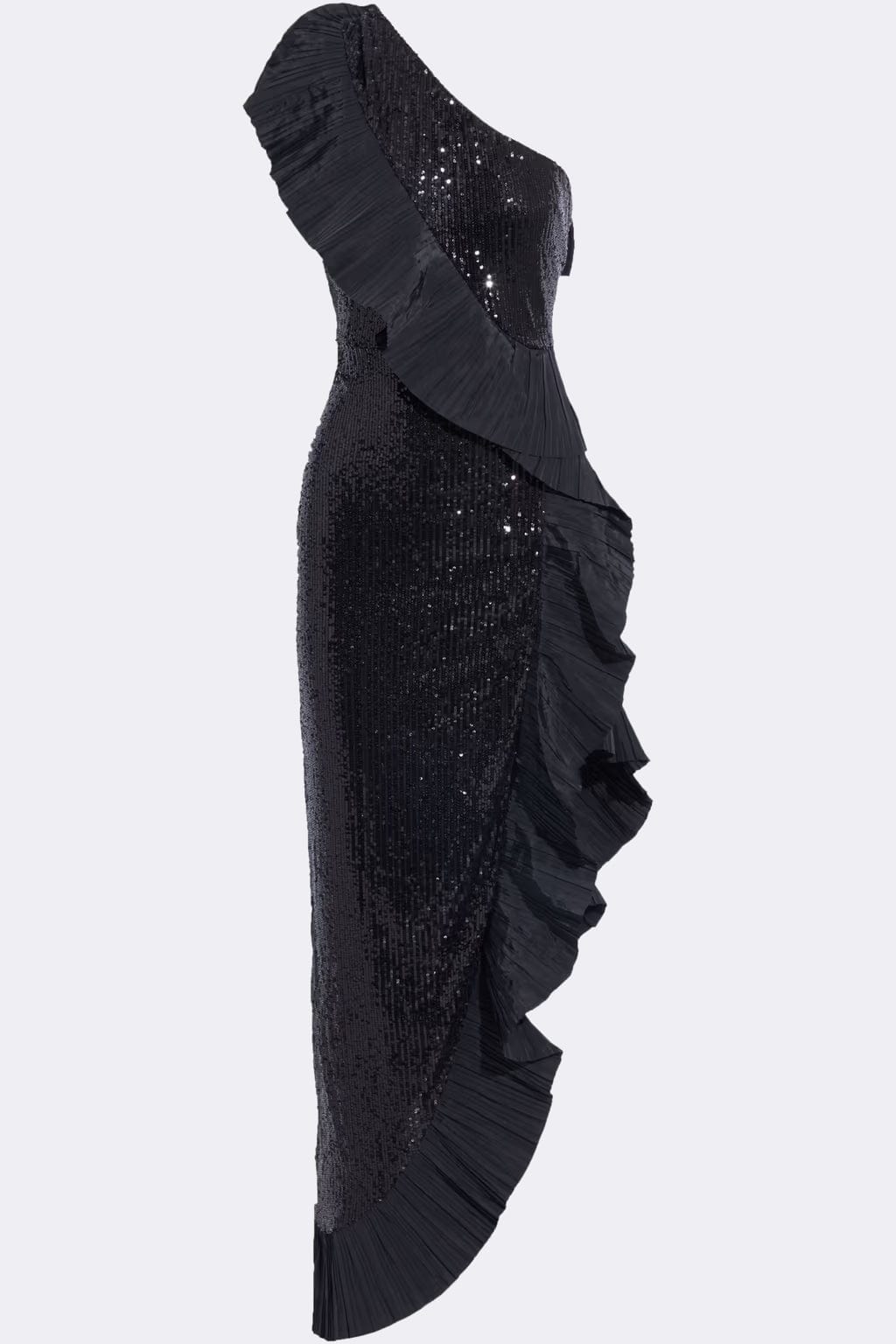 ONE33 SOCIAL | The Mercer Sequin Black Pleated Ruffle Gown | Black