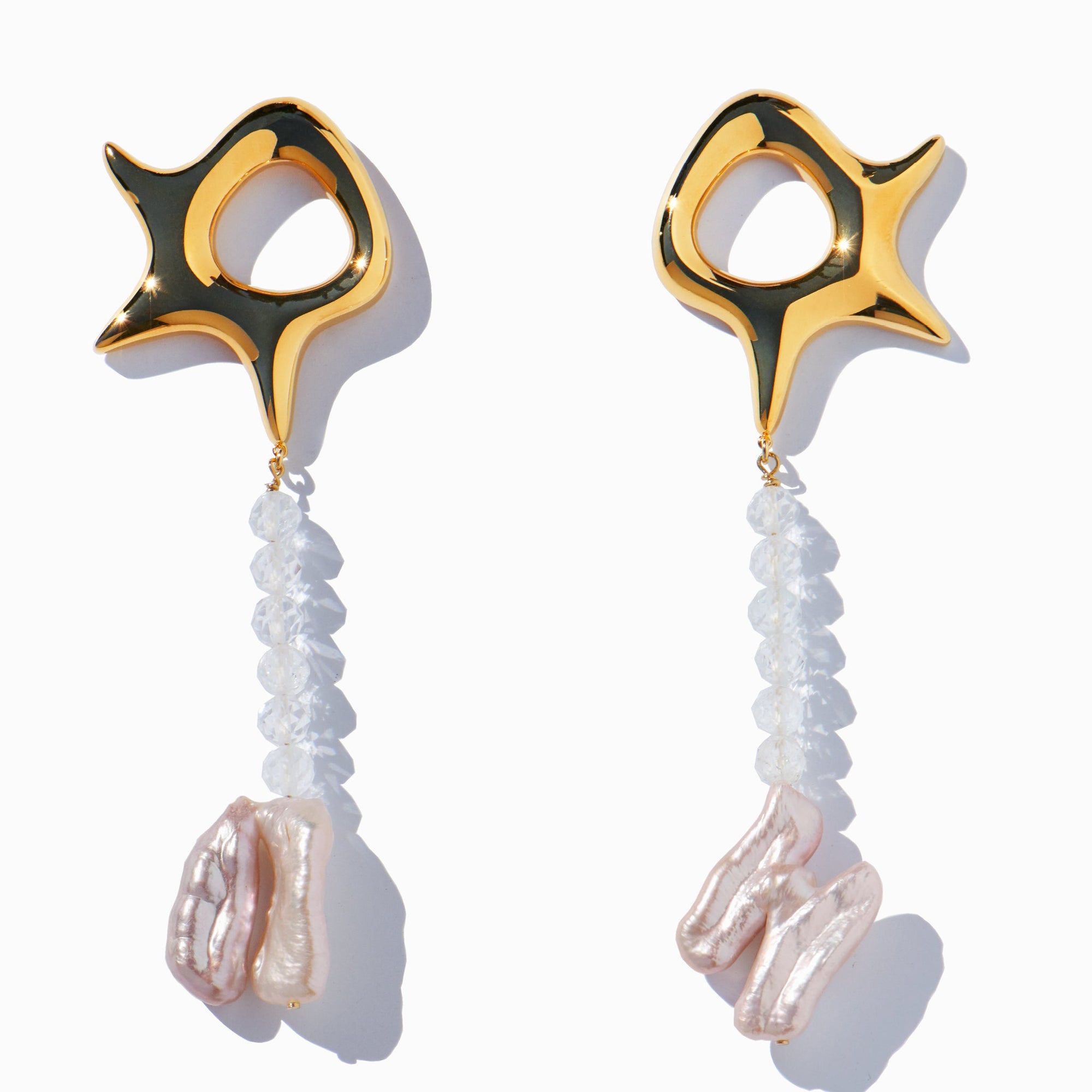 Ziggy Earrings | 18K Gold Plated | Freshwater Pearls/Topaz
