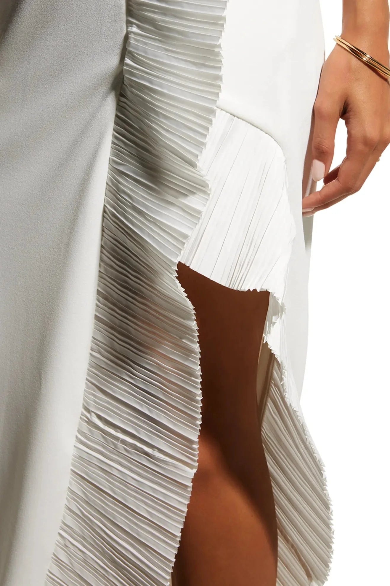 ONE33 SOCIAL | The Mercer Ivory Pleated Ruffle Gown | White