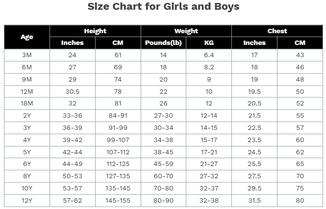 Product size guide