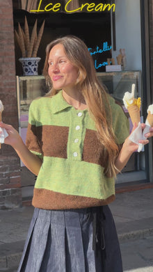 Molly Polo Sweater | Mocha/Pistachio Stripe