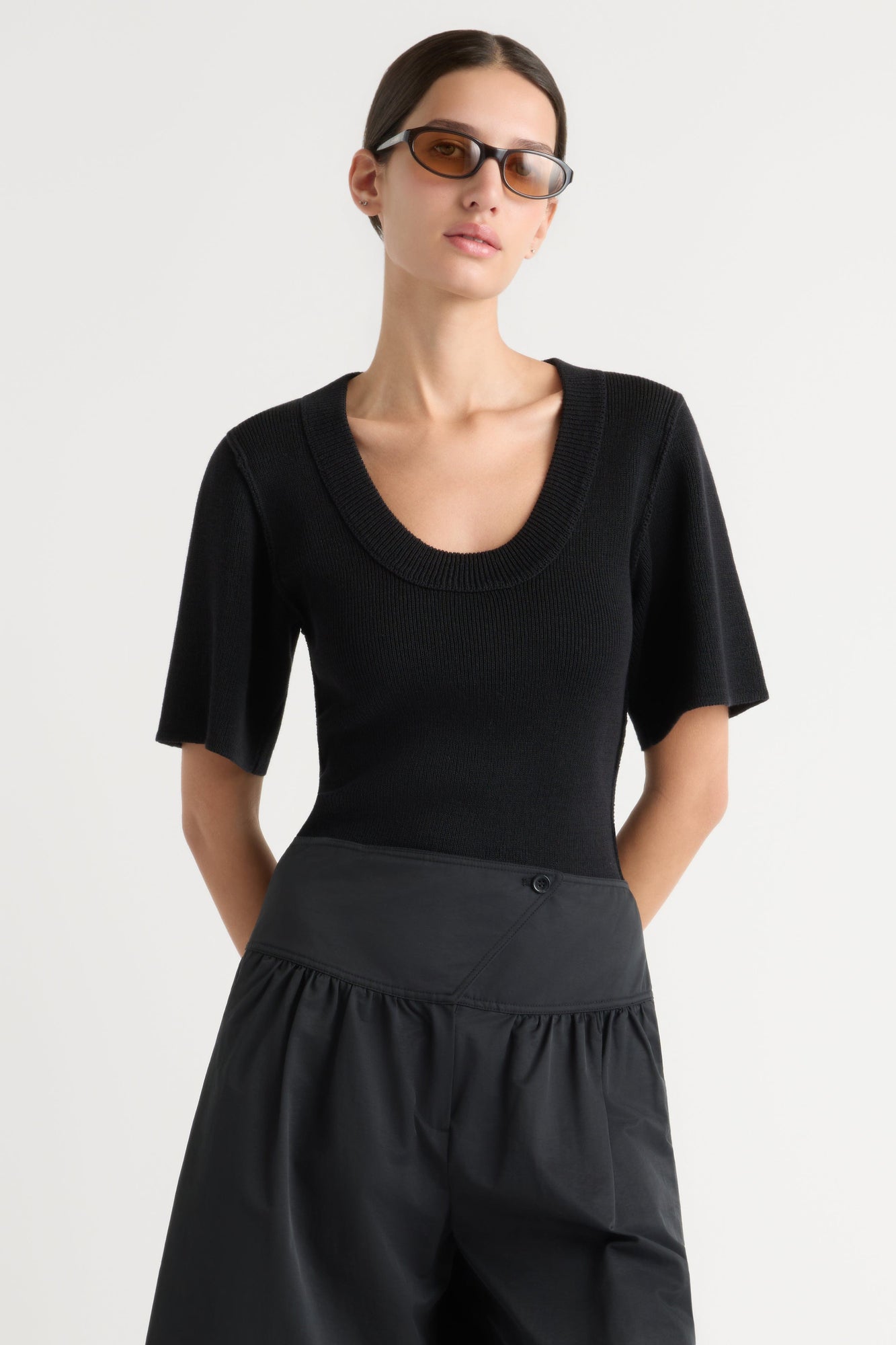 Karolina | Reina Sculpted Scoop-Neck Knit Top in Size Extra Small