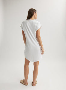 Roll Sleeve T-Shirt Dress | White