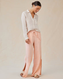 Linen Side Slit Wide Leg Pant | Peach Fizz