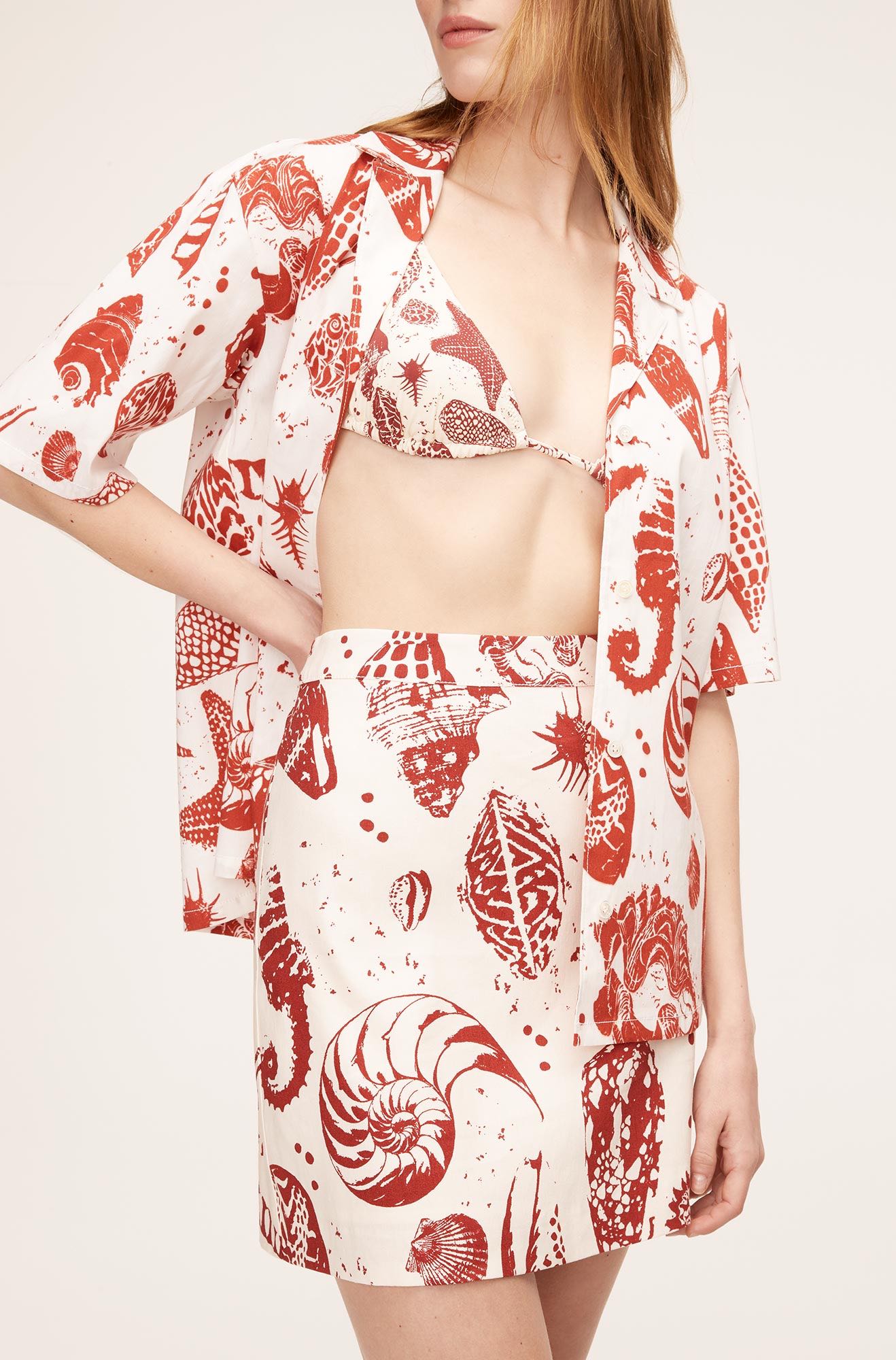 Sea Shore Mini Skirt | Sea Shore Print Red Clay Combo