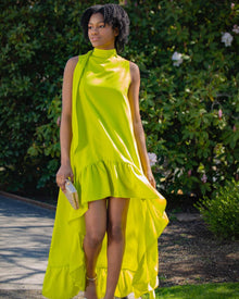 ONE33 SOCIAL | The Yolanda Bright Lime High-Low Maxi Gown | Yellow / Green