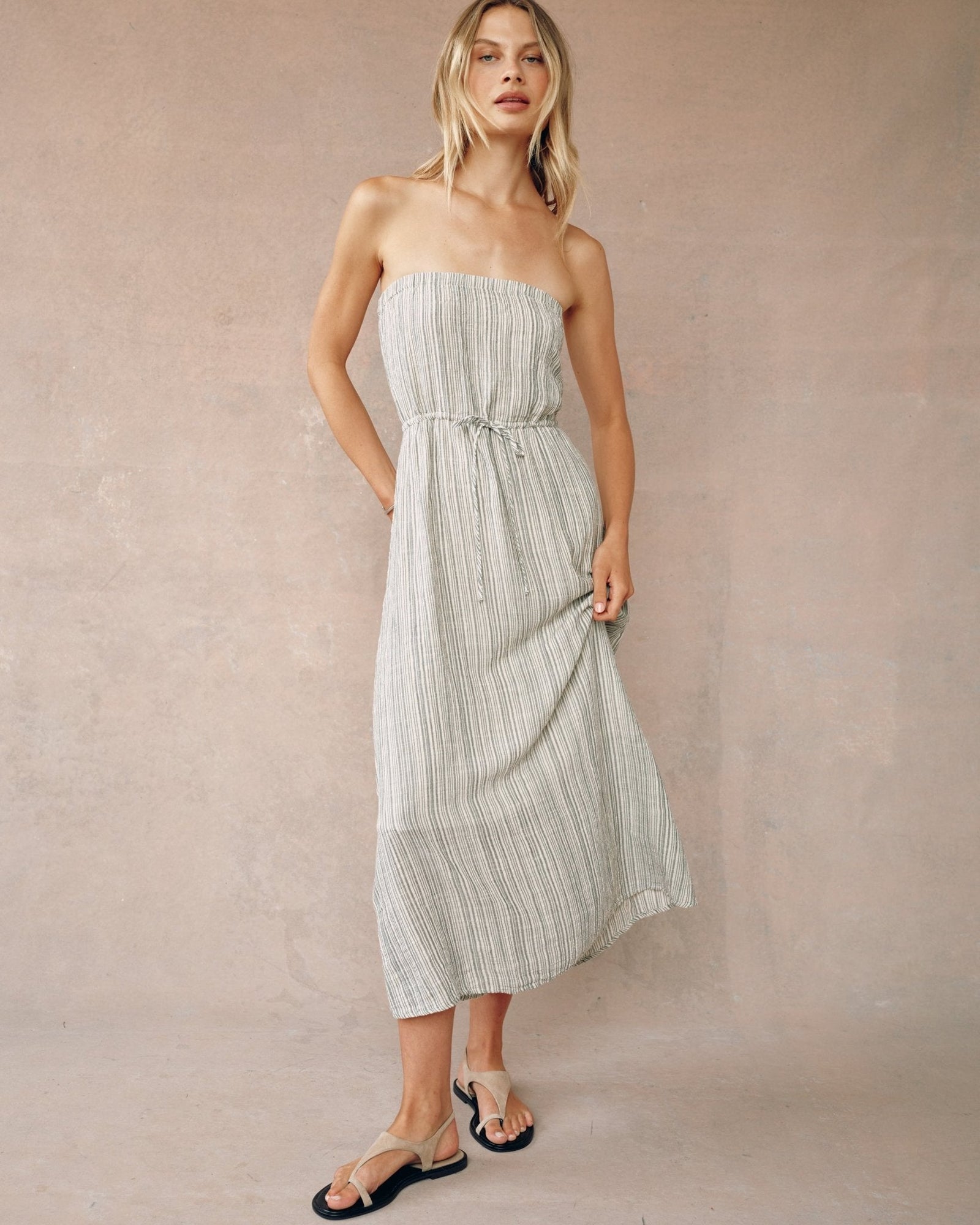 Strapless Maxi Dress | Eze Slub Stripe