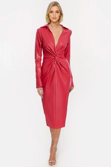 ONE33 SOCIAL | The Mary Strawberry Twist Faux Leather Cocktail Dress | Pink