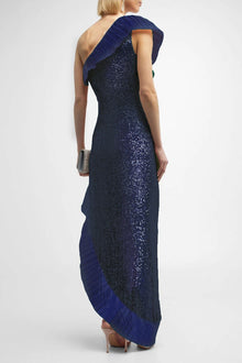 ONE33 SOCIAL | The Mercer Sequin Navy Pleated Ruffle Gown | Blue