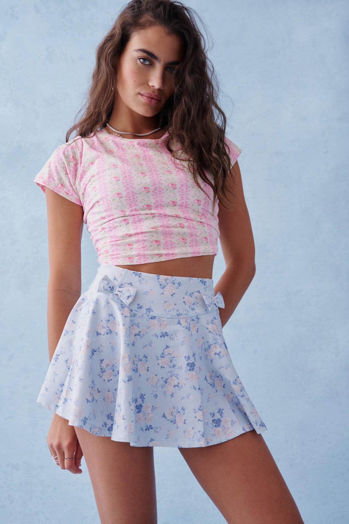 Corene Floral Active Skort | Whisper Blue