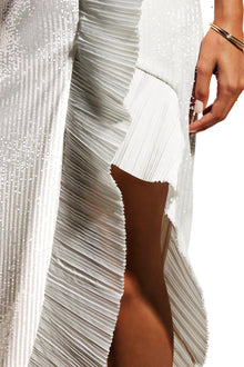 ONE33 SOCIAL | The Mercer Sequin White Pleated Ruffle Gown | White